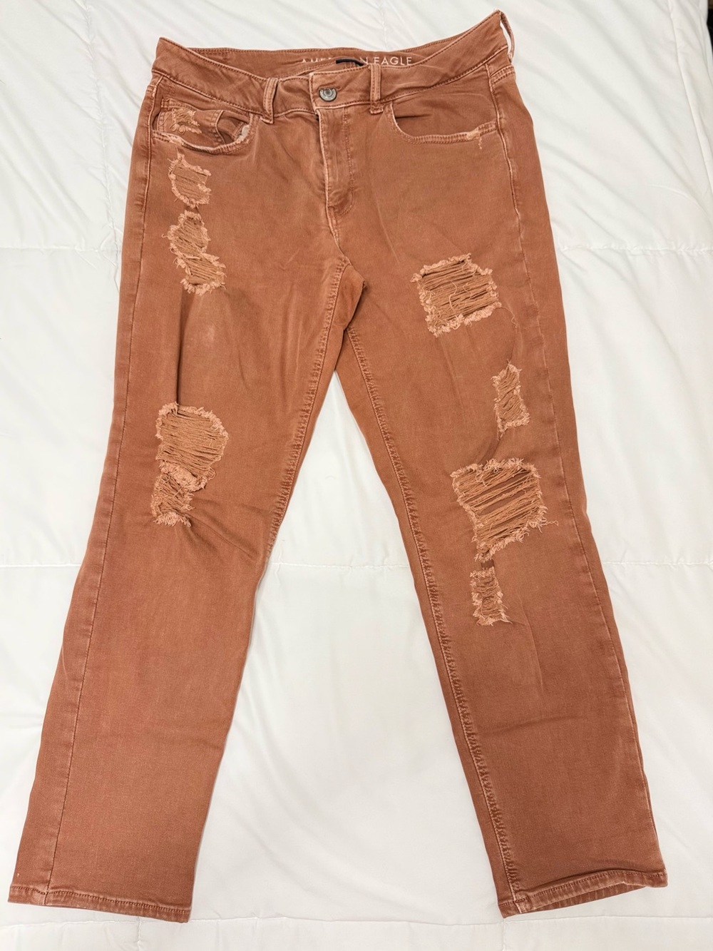 American Eagle Outfitters Rust Brown Distressed Straight Leg Jeans